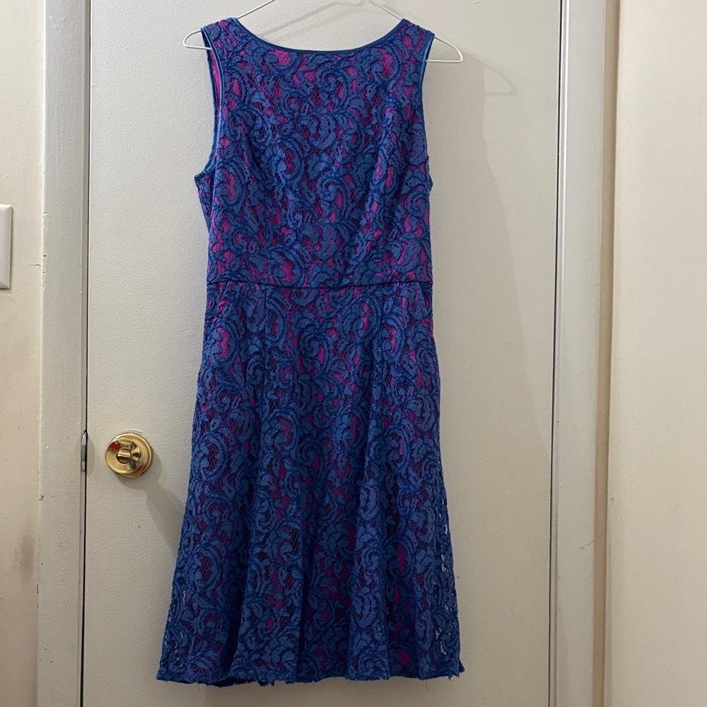 Adrianna Papell Women's Blue and Pink Lace Fit-and-Flare Dress